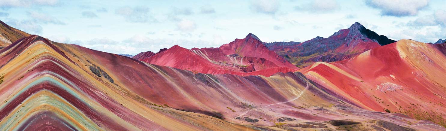 panoramic view of Rainbow Mountain Peru